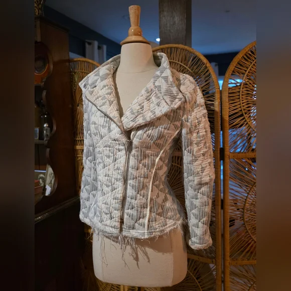 IRO Otavia Quilted Moto Jacket In Beige Multicolor Size French 36/US 4 - Picture 9 of 16